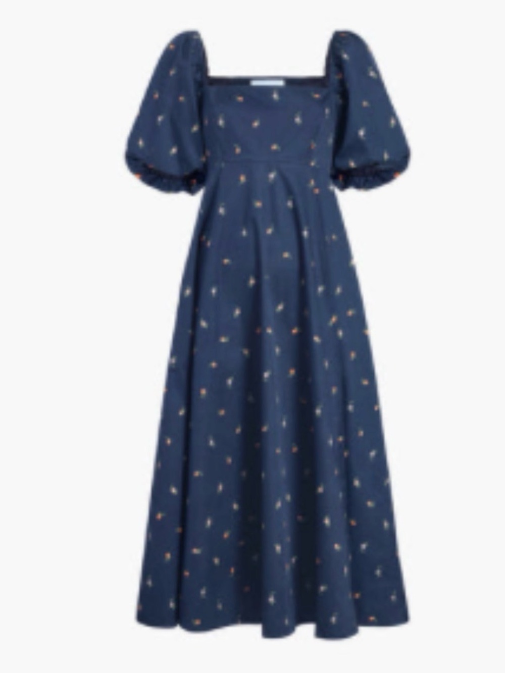 Hill House Navy Puff-Sleeve Maxi Dress with Tiny Floral Print